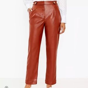 Loft Tall Curvy Button Tab Slim Pants in Faux Leather